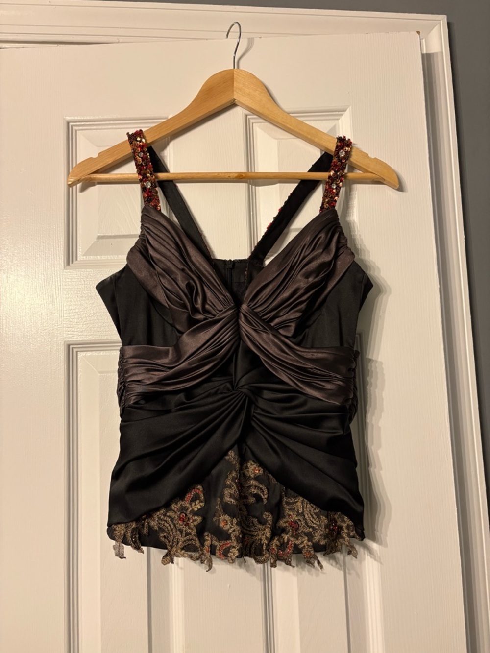 Mandalay Embellished Black Satin Evening Top